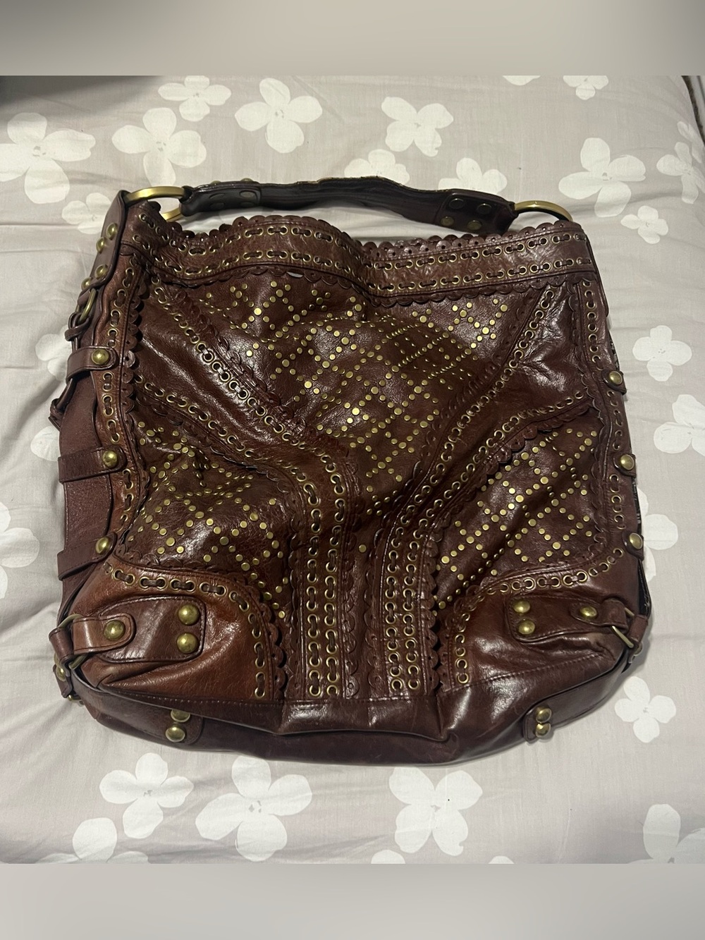 Isabella Fiore Brown Studded Leather Shoulder Bag